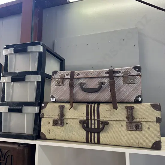 suitcases and plastic drawers