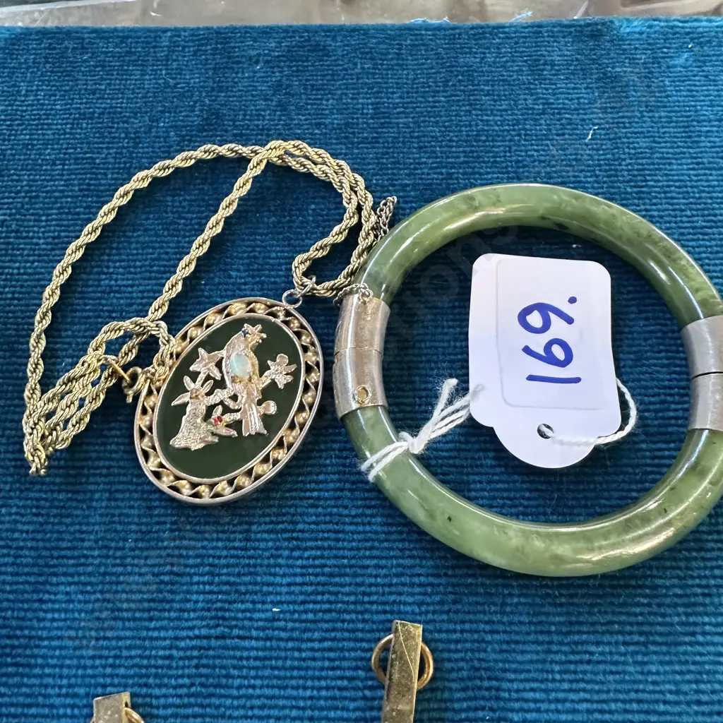 Jade bracelet & jade pendant with Opal , Citrine, Saphire & ruby Image 1++