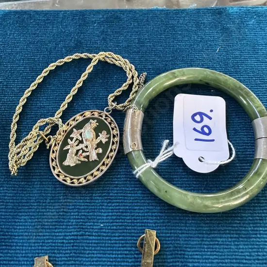 Jade bracelet & jade pendant with Opal , Citrine, Saphire & ruby