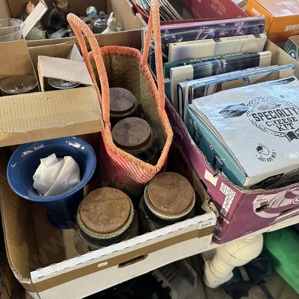 Two boxes canisters, glasses, books etc. Image 1++