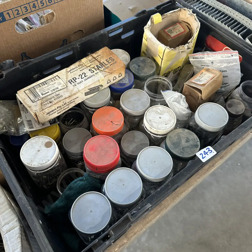 Bin of screws and staples including stainless steel. Image 1++