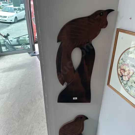Pr of wooden cut out Tui birds