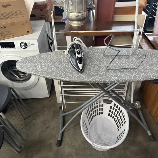 Iron, board, mop, horse & basket
