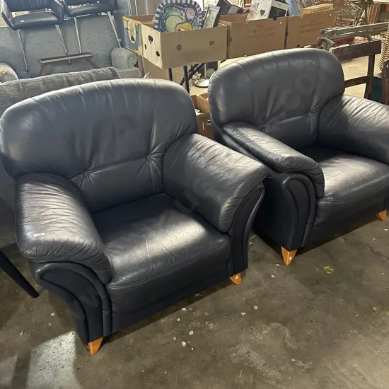 Pr of Blue leather Navinzi chairs