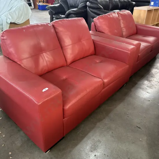 Pr Red leather sofas