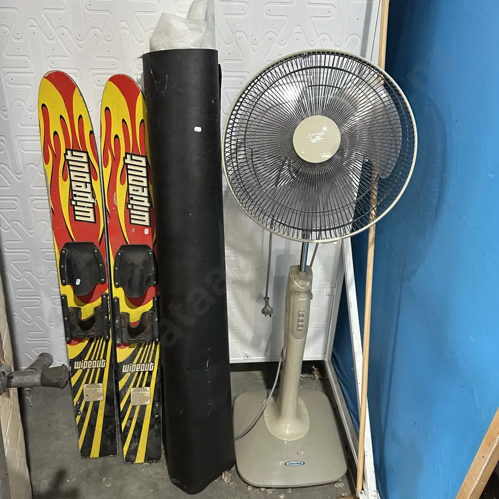 Skis, fan, building paper. Image 1++