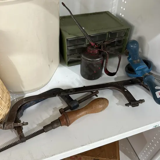 Shelf lot of tools, parts drawers etc.