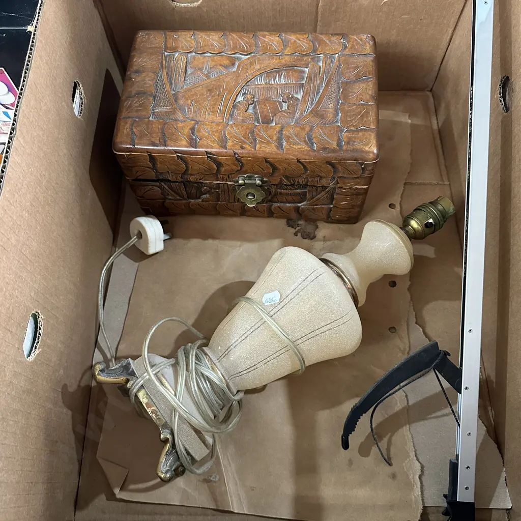 lamp, wooden box and nippers Image 1++