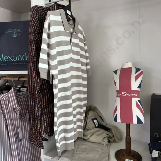 Polo L/$249, Shirt L/$349, Tee XXL/$159, pant 42/$299