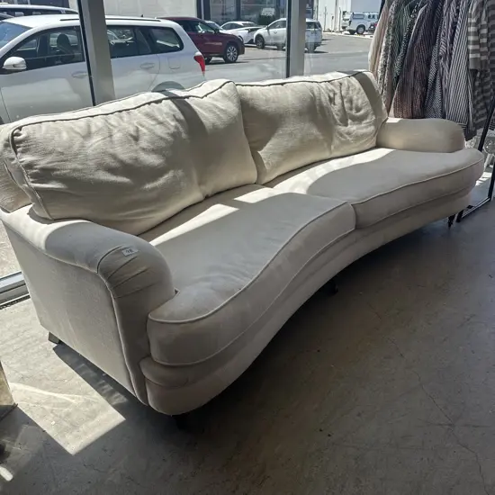 Curved linen sofa ex Hutchinsons - very tidy