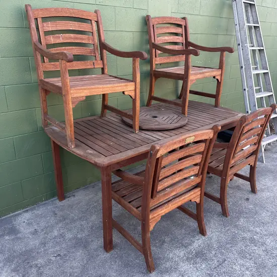Wooden outdoor table & chairs plus the cushions in 2nd photo