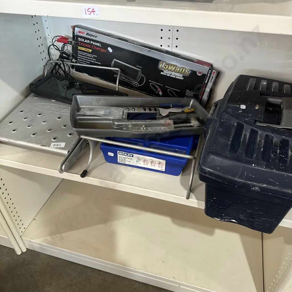 Tool box and contents, solar charger etc. Image 1++