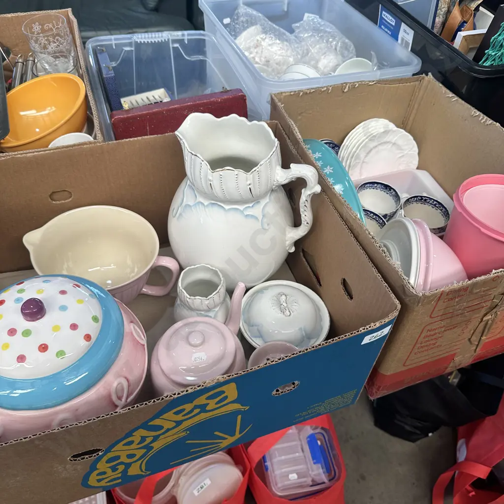 Two boxes Jugs, tea pot, cup cake jar etc. Image 1++