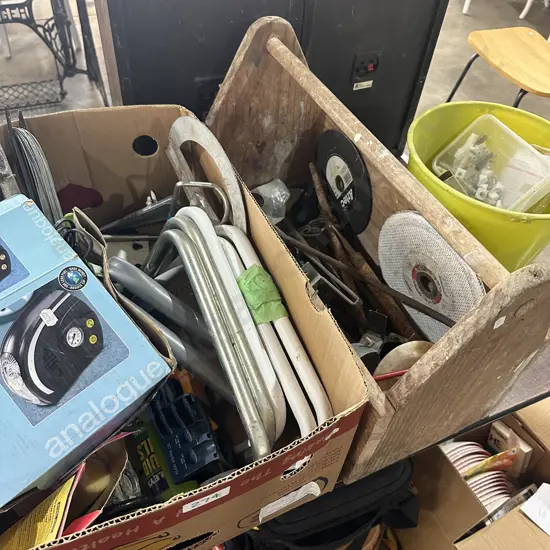 Tools and brackets etc. Toolbox and contents plus tyre inflator.