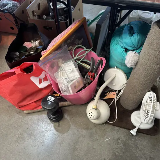 Bay lot Battery drill, sleeping bag, 5Kg dumbbell etc.