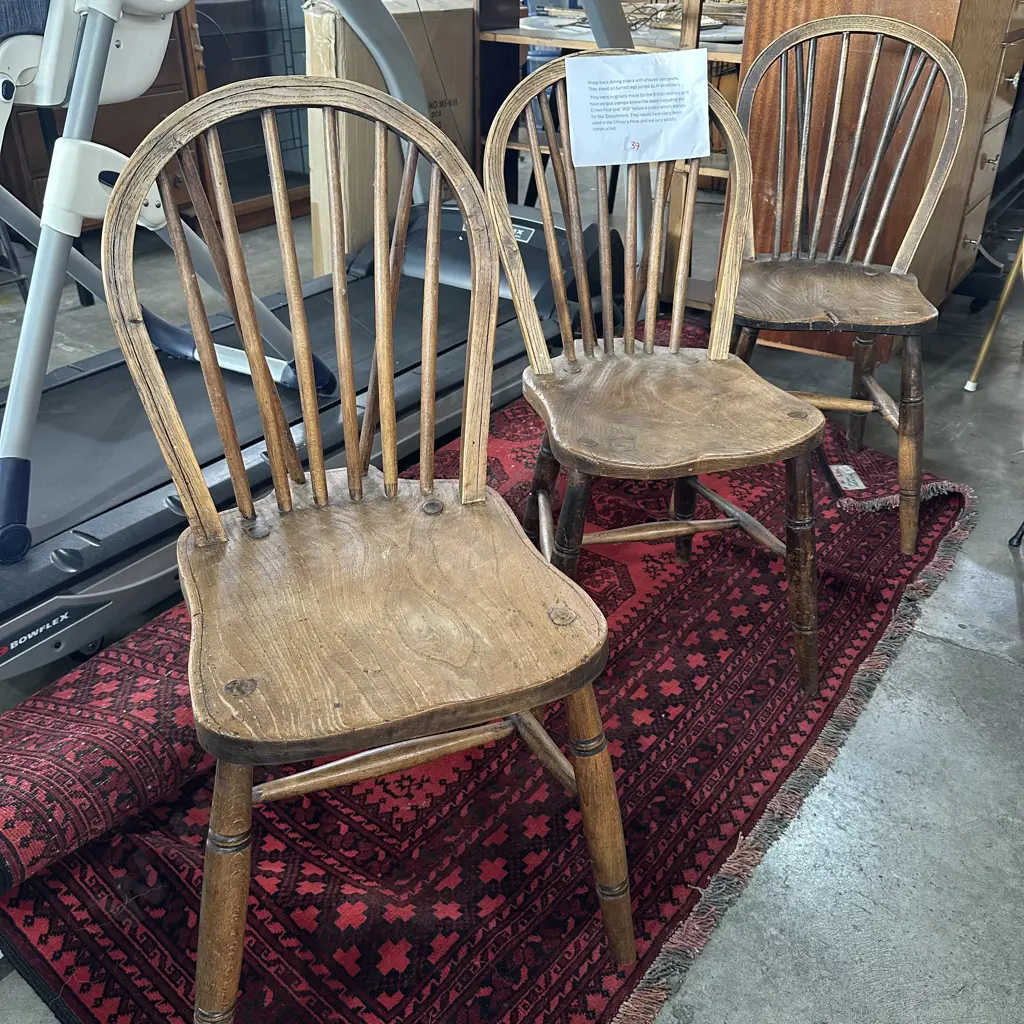 3 x Hoop back Elm chairs made for the British military (stamped) Image 1++