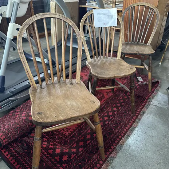 3 x Hoop back Elm chairs made for the British military (stamped)