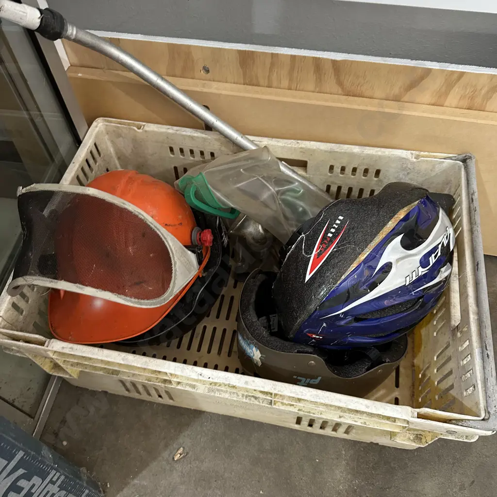 Two packs and bin of helmets etc. Image 1++