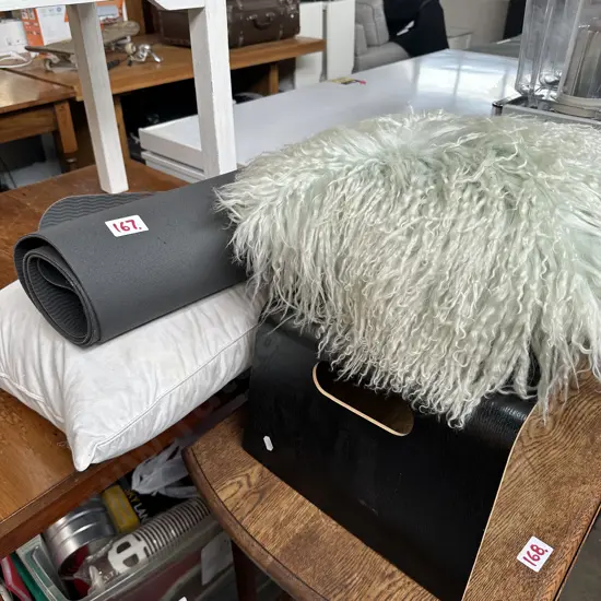 Yoga mat, cushions etc.