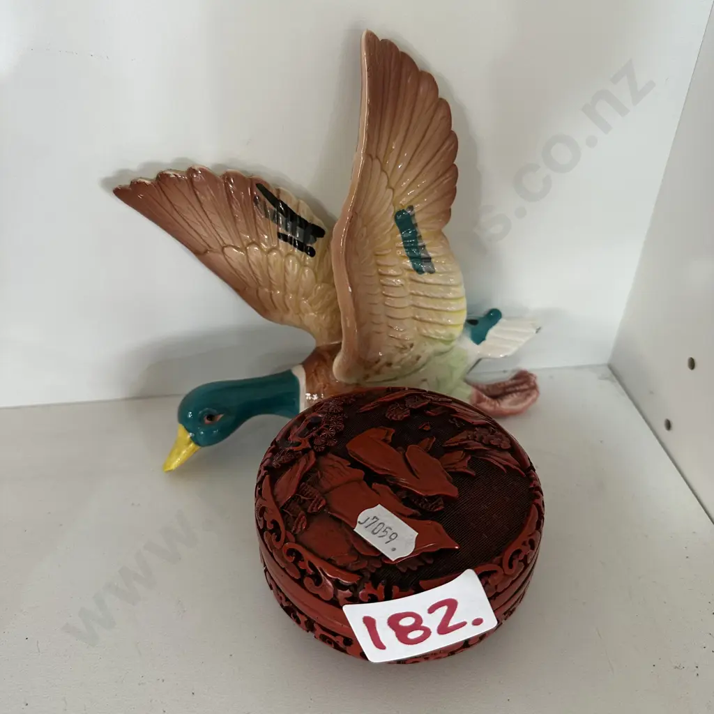 carved lidded jewellery dish and wall duck Image 1++