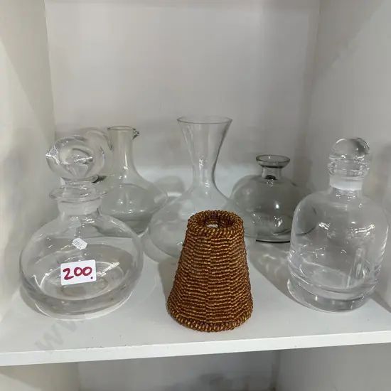 decanters, stopped bottles, lamp shade