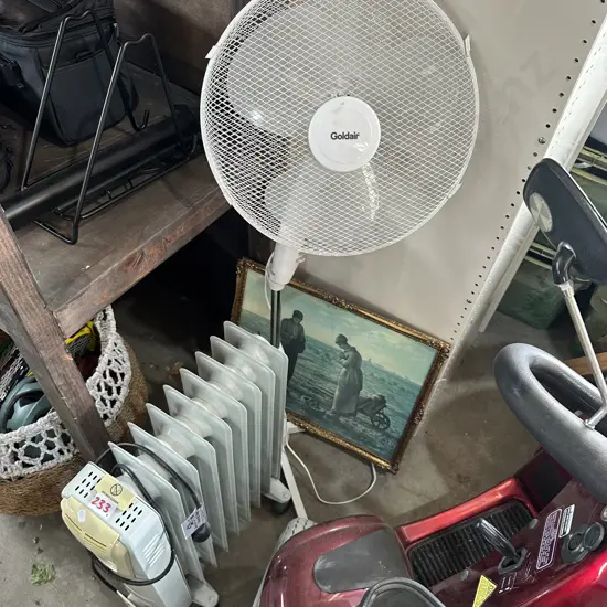 heater, broken fan, print and painting