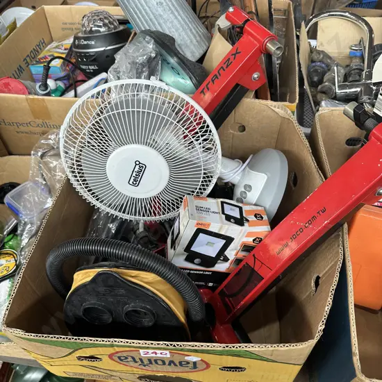 stationary bike stand, sensor light, fan, bike storage brackets