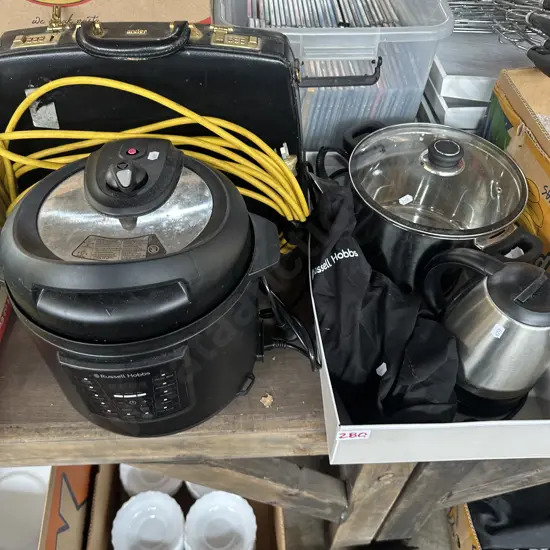 steamer iron, jug, pot, cooker, lead and case