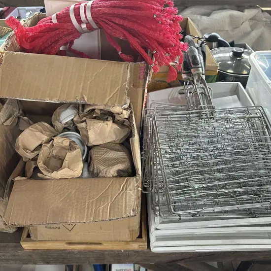 Large lot, wooden trays, ramekins, christmas items etc. (2 photos)