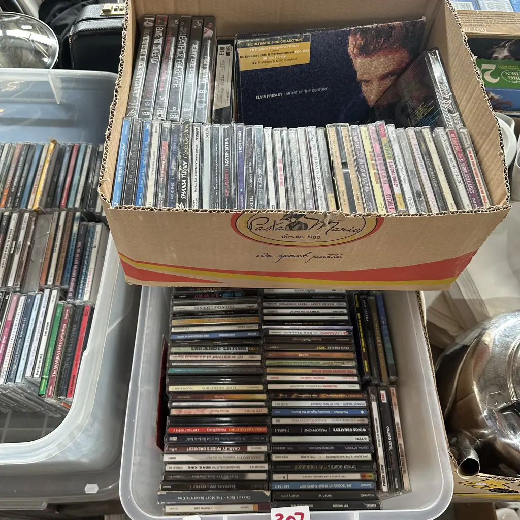 Bin and box of CDs and music DVDs Image 1++