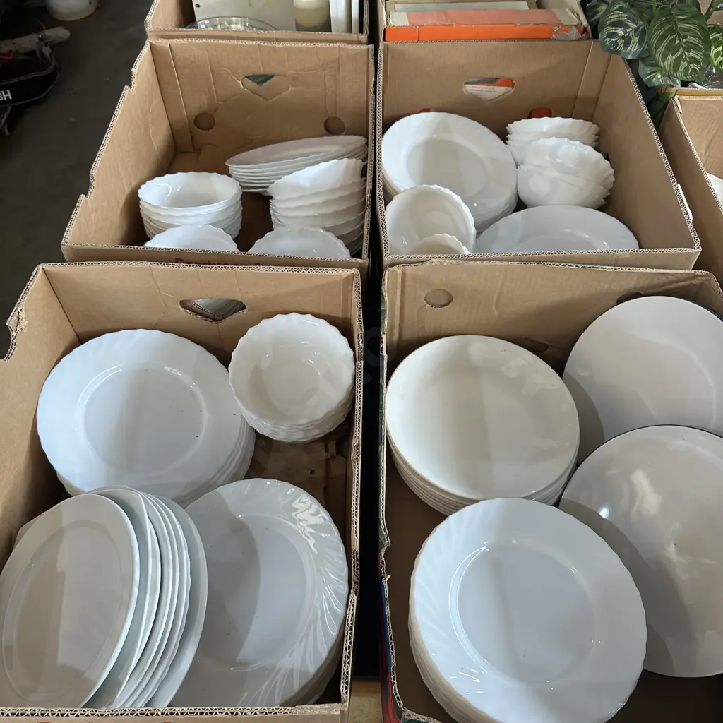 Four boxes plates and bowls. Image 1++