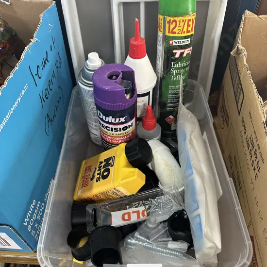 Trays, ant killer and spray cans etc.