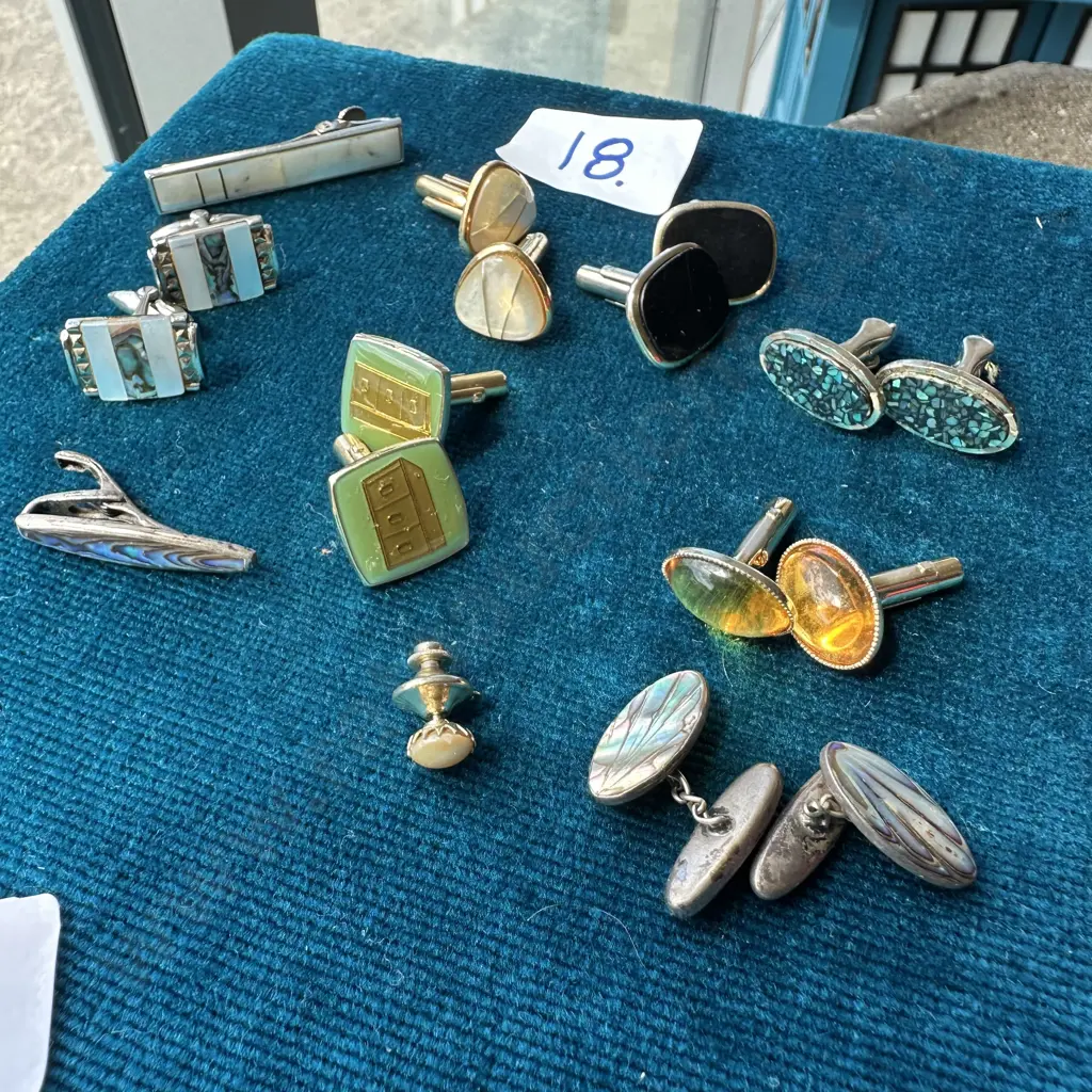 Collection of cufflinks & pins inc Paua shell Image 1++