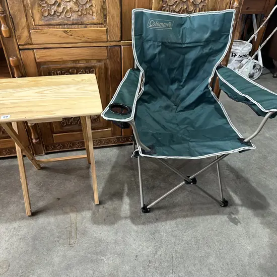 Coleman camping chair and side table