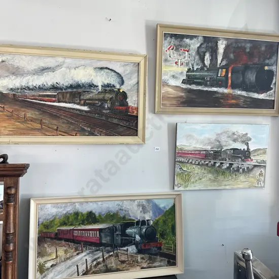 4 steam train oil paintings