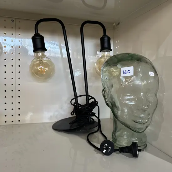 glass head and pr of lamps