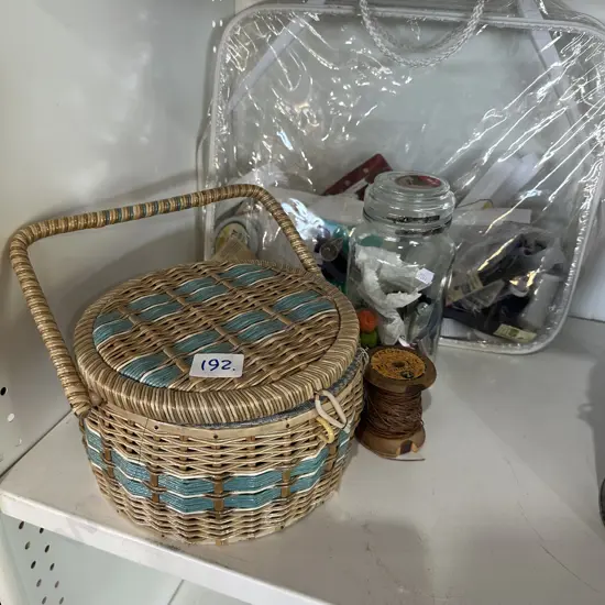 sewing basket and contents etc