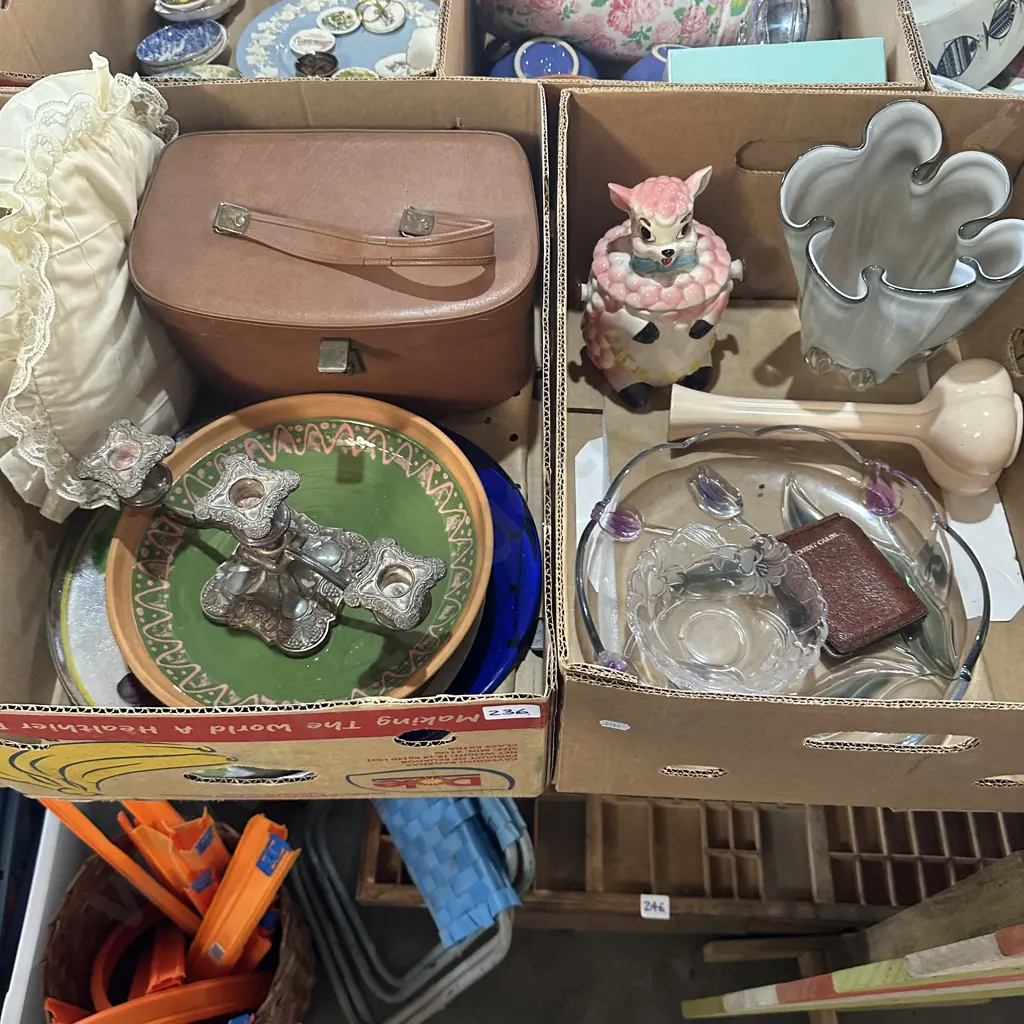 Two boxes Vases, servers, candle stick etc. Image 1++