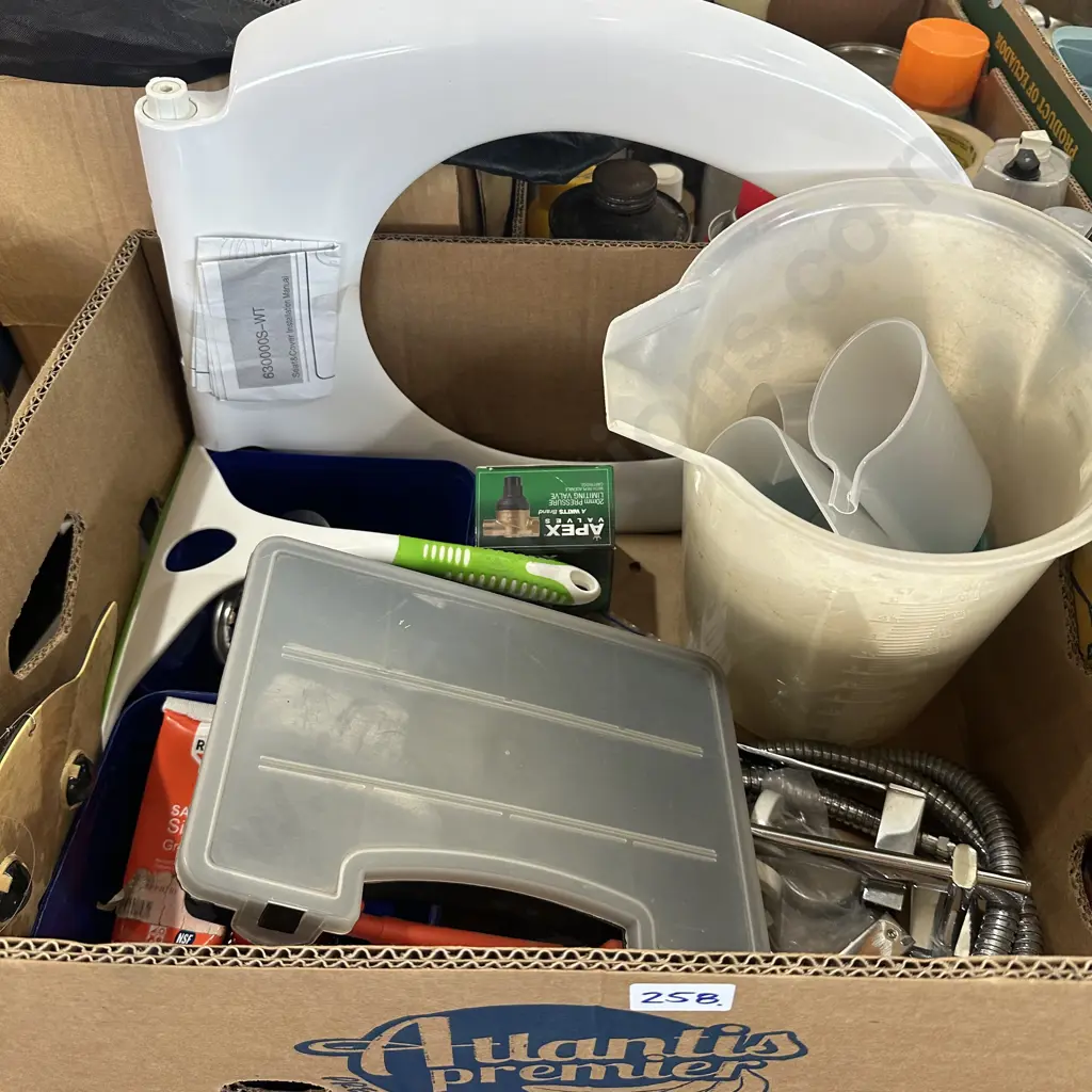 Box lot new toilet seat, pressure limiting valve, parts case etc. Image 1++