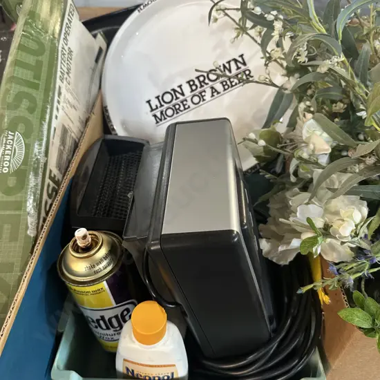 Vintage beer trays, heaters and polish etc.