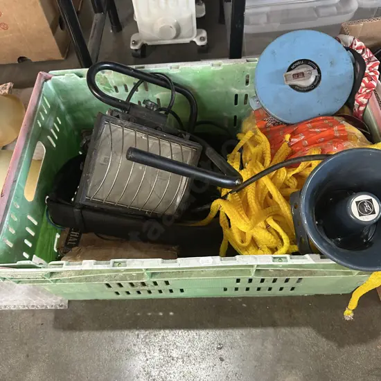 Vege bin of work light, loud speaker, tape etc.