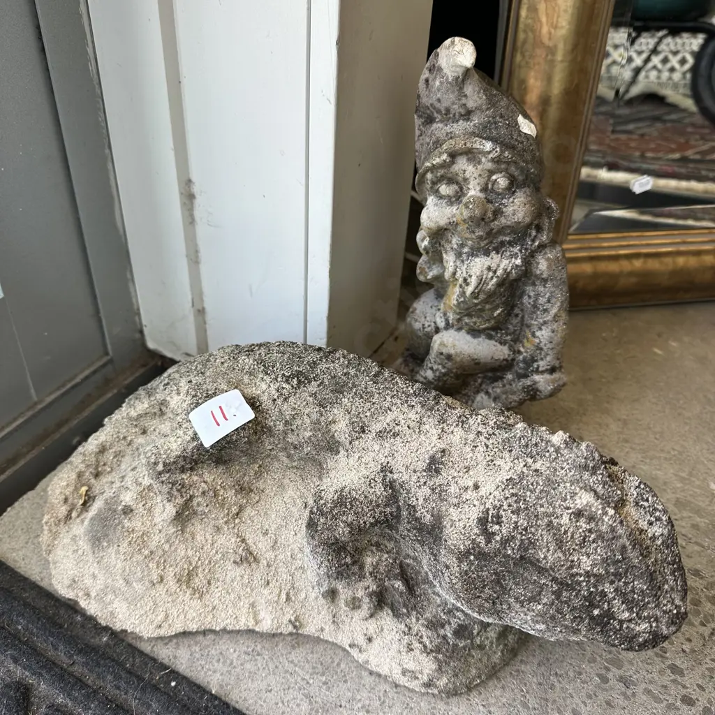 small concrete Tuatara & gnome Image 1++