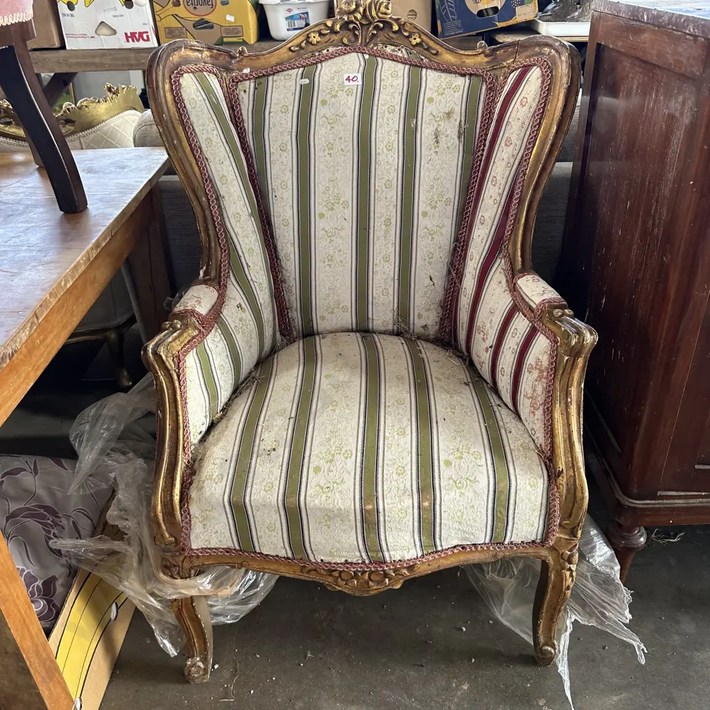 Regency stripe lounge chair needs TLC Image 1++