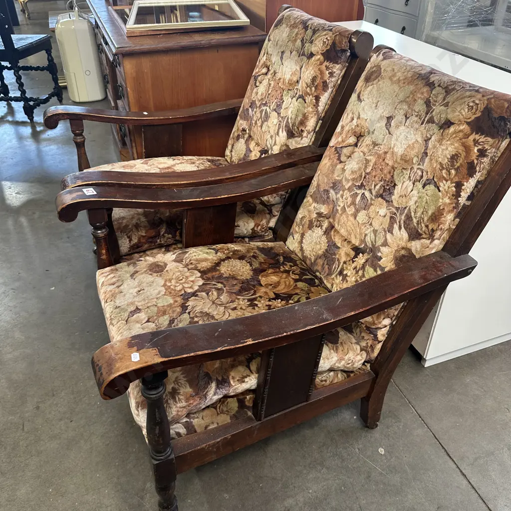 Pr of Morris style chairs on casters Image 1++