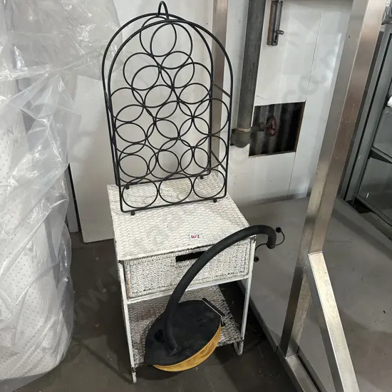 bedside, wine rack and air mattress