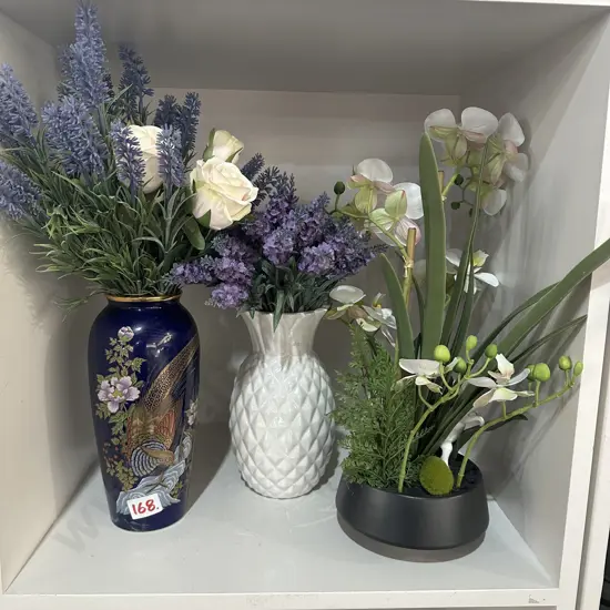 Vases and artificial flowers
