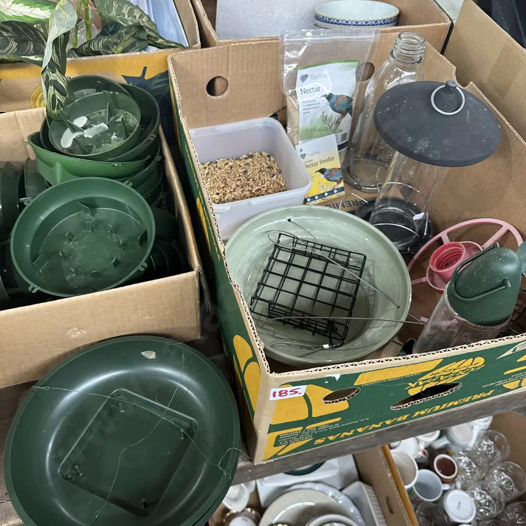Two boxes bird feeders and nectar, planter trays Image 1++