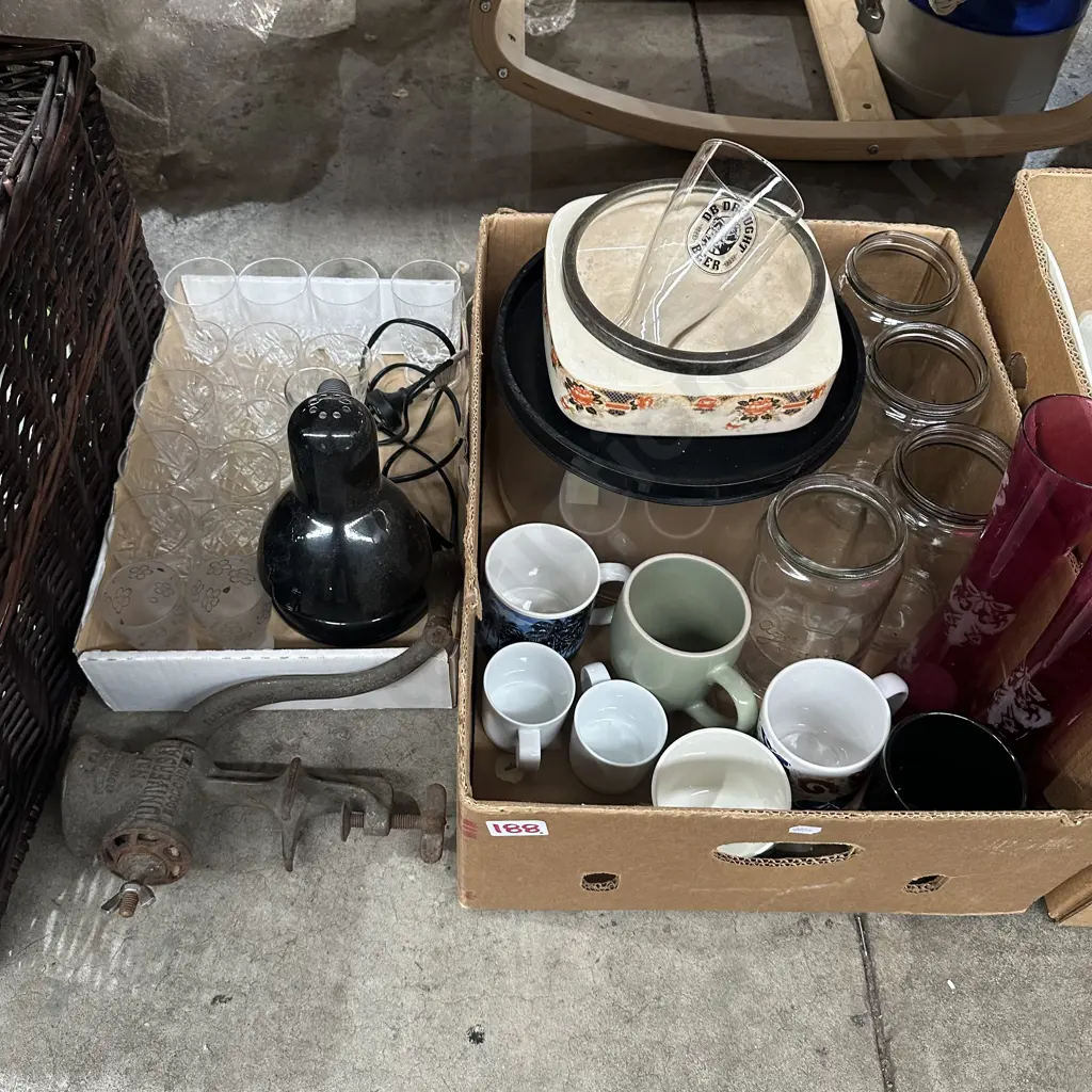 Vintage DB glass, pair vases, Agee jars, mincer parts etc. Image 1++