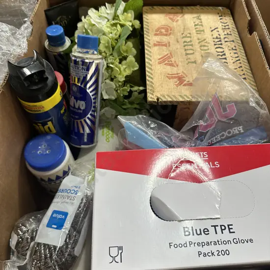 Food prep gloves, polish, artificial flowers etc.