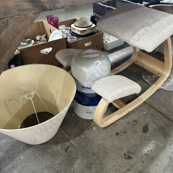 Kneeling chair, water filter and light shade